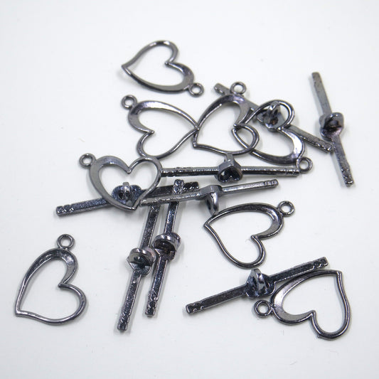 Heart Toggle Clasp Gunmetal Tone
