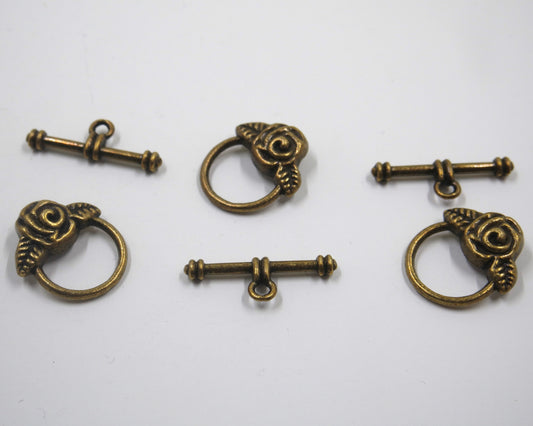 Rose Flower Toggle Clasp Antique Brass Tone