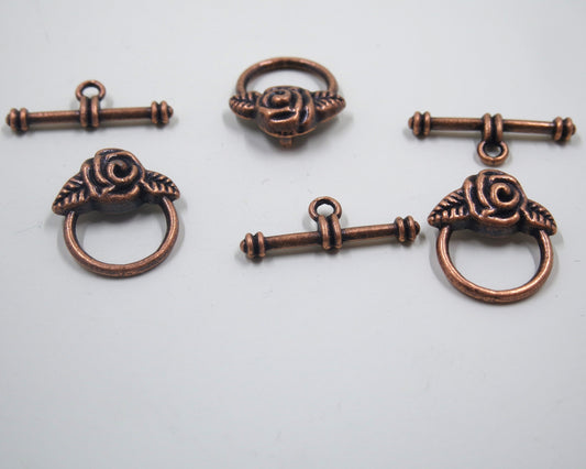 Rose Flower Toggle Clasp Antique Copper Tone