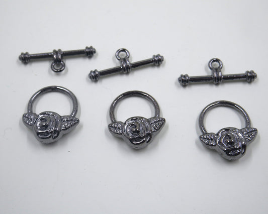 Rose Flower Toggle Clasp Gunmetal Tone