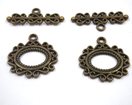 Scroll Frame Toggle Clasp Antique Brass Tone