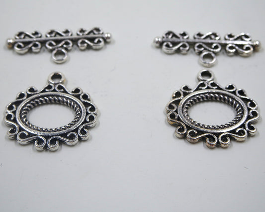 Scroll Frame Toggle Clasp Antique Silver Tone
