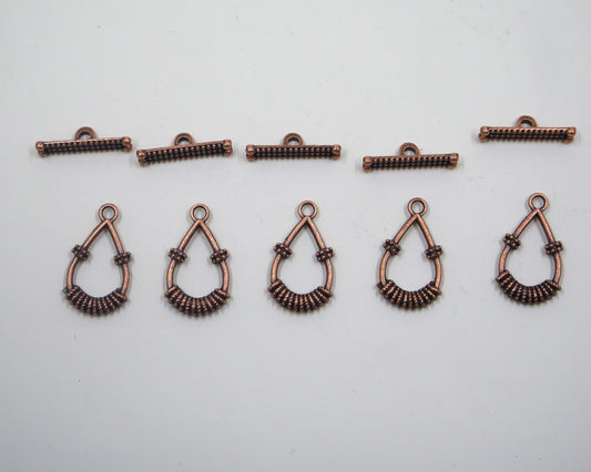 Teardrop Textured Toggle Clasp Antique Copper Tone