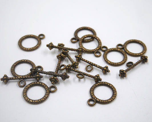 Textured Circle Toggle Clasp Antique Brass Tone