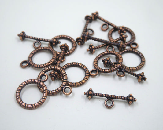 Textured Circle Toggle Clasp Antique Copper Tone