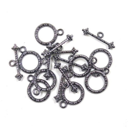 Textured Circle Toggle Clasp Gunmetal Tone