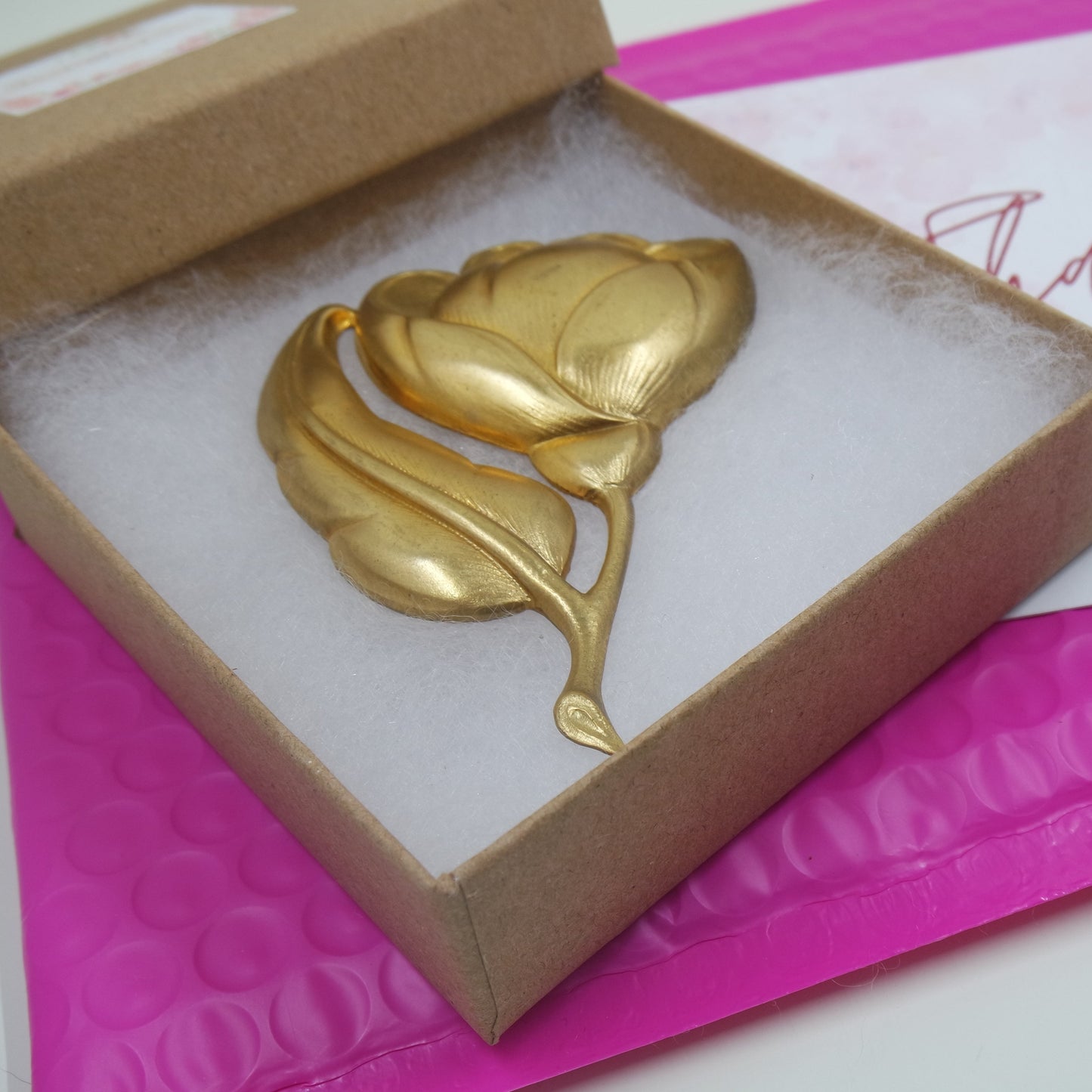 Large Gold Brass Rose Flower Jewelry Finding Embellishment