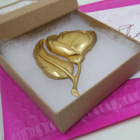 Large Gold Brass Rose Flower Jewelry Finding Embellishment