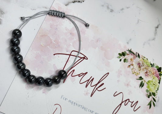 Adjustable Beaded Bracelet Grey Black Faux Pearl