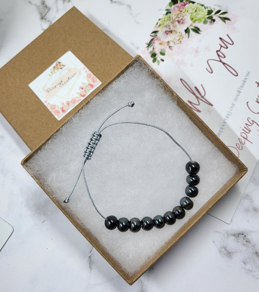 Adjustable Beaded Bracelet Grey Black Faux Pearl