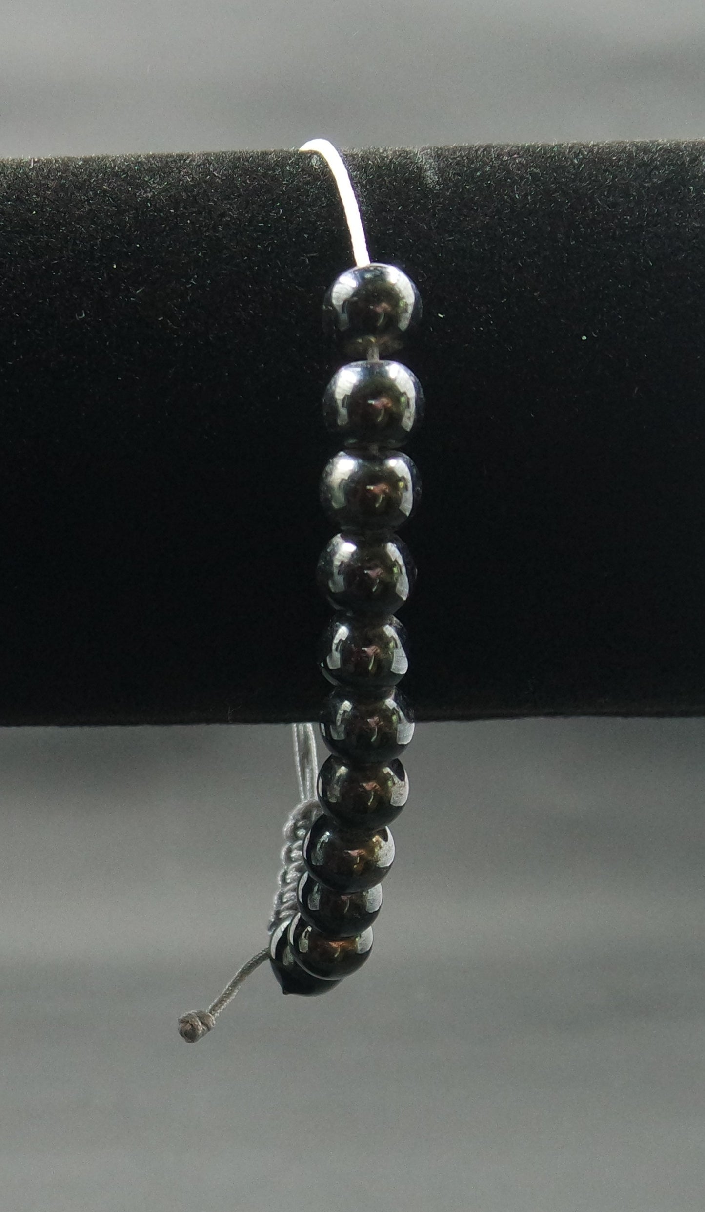 Adjustable Beaded Bracelet Grey Black Faux Pearl
