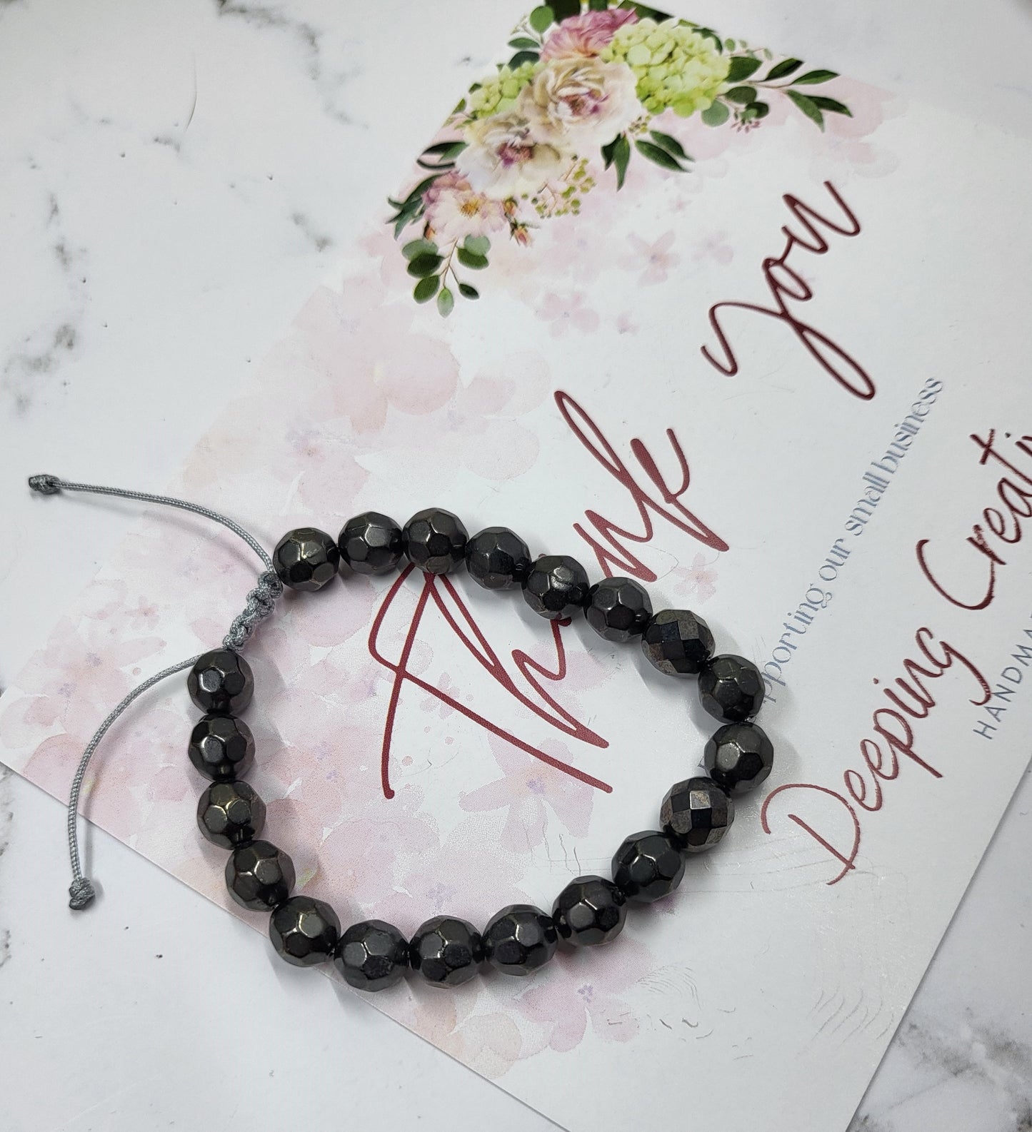 Adjustable Beaded Bracelet Grey Czech Glass