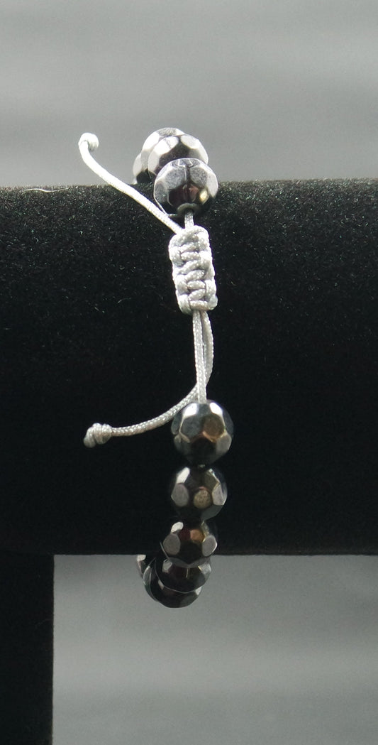 Adjustable Beaded Bracelet Grey Czech Glass