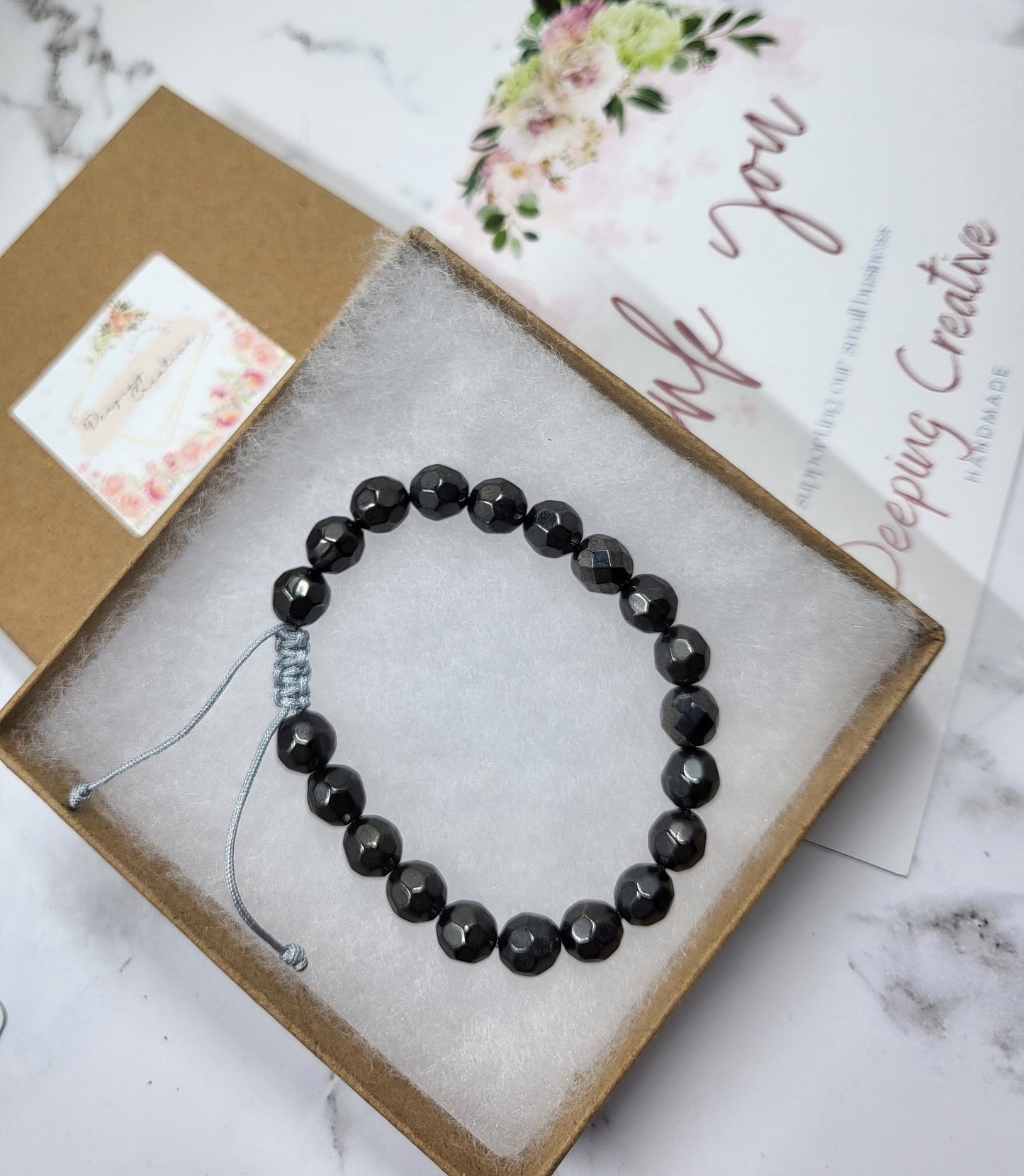 Adjustable Beaded Bracelet Grey Czech Glass