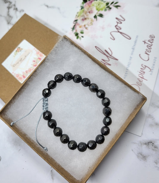 Adjustable Beaded Bracelet Grey Czech Glass