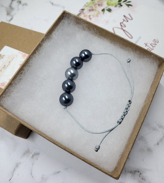 Adjustable Beaded Bracelet Grey Faux Pearl