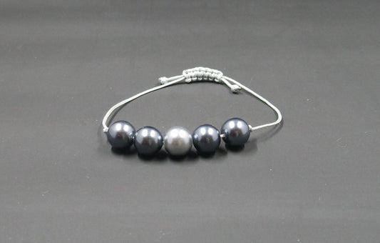 Adjustable Beaded Bracelet Grey Faux Pearl
