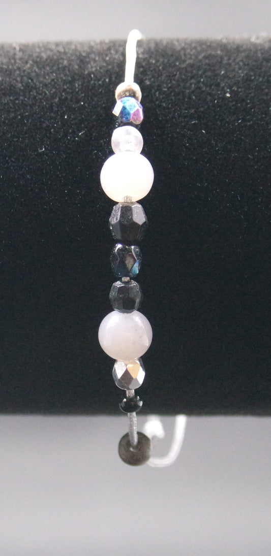 Adjustable Beaded Bracelet Grey Mixed Petite Beads