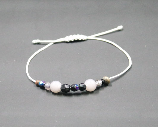 Adjustable Beaded Bracelet Grey Mixed Petite Beads