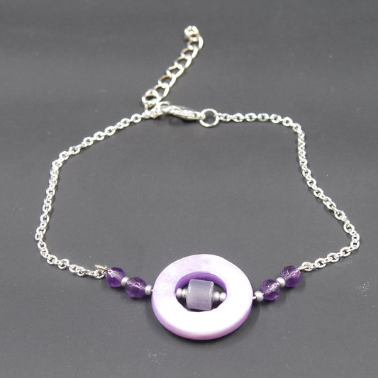 Unique Boho Purple Bead Adjustable Silver Chain Bracelet
