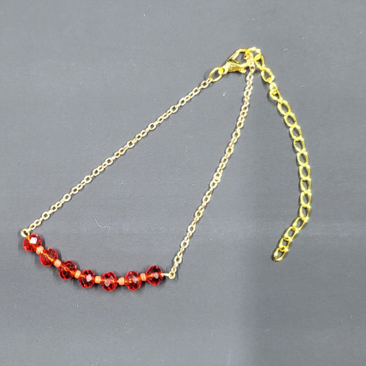 Red Bead Bar Gold Chain Bracelet - Unique Minimalist Jewelry