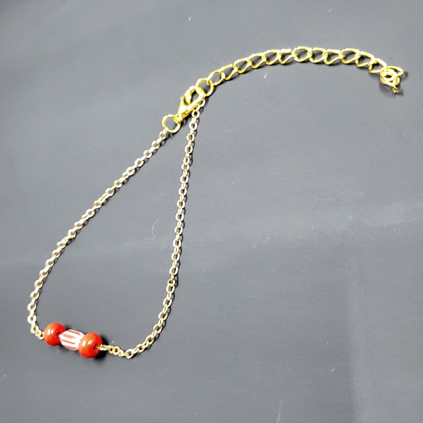 Red White Bead Gold Chain Bracelet - Minimalist Jewelry