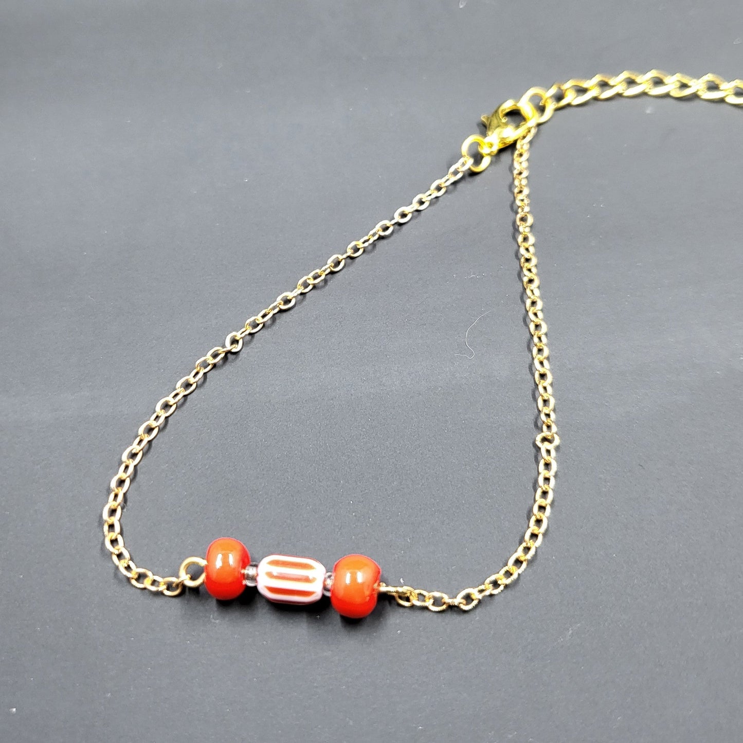 Red White Bead Gold Chain Bracelet - Minimalist Jewelry
