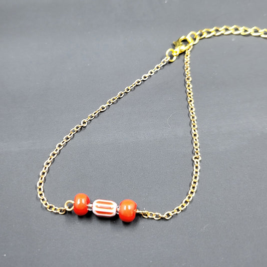 Red White Bead Gold Chain Bracelet - Minimalist Jewelry