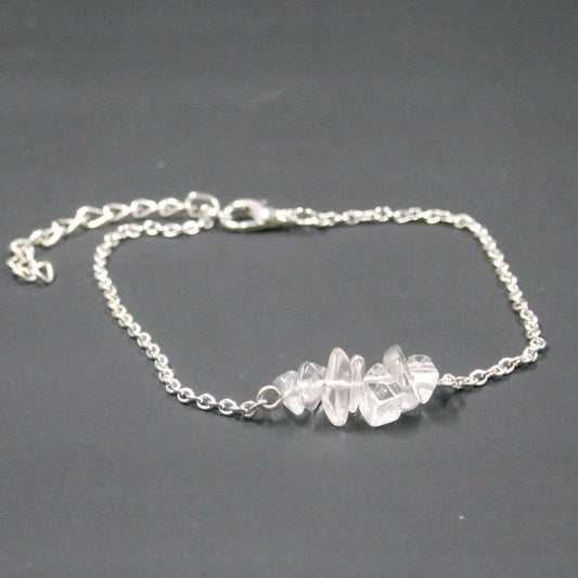 Clear Glass Bead Charm Bar Silver Chain Bracelet