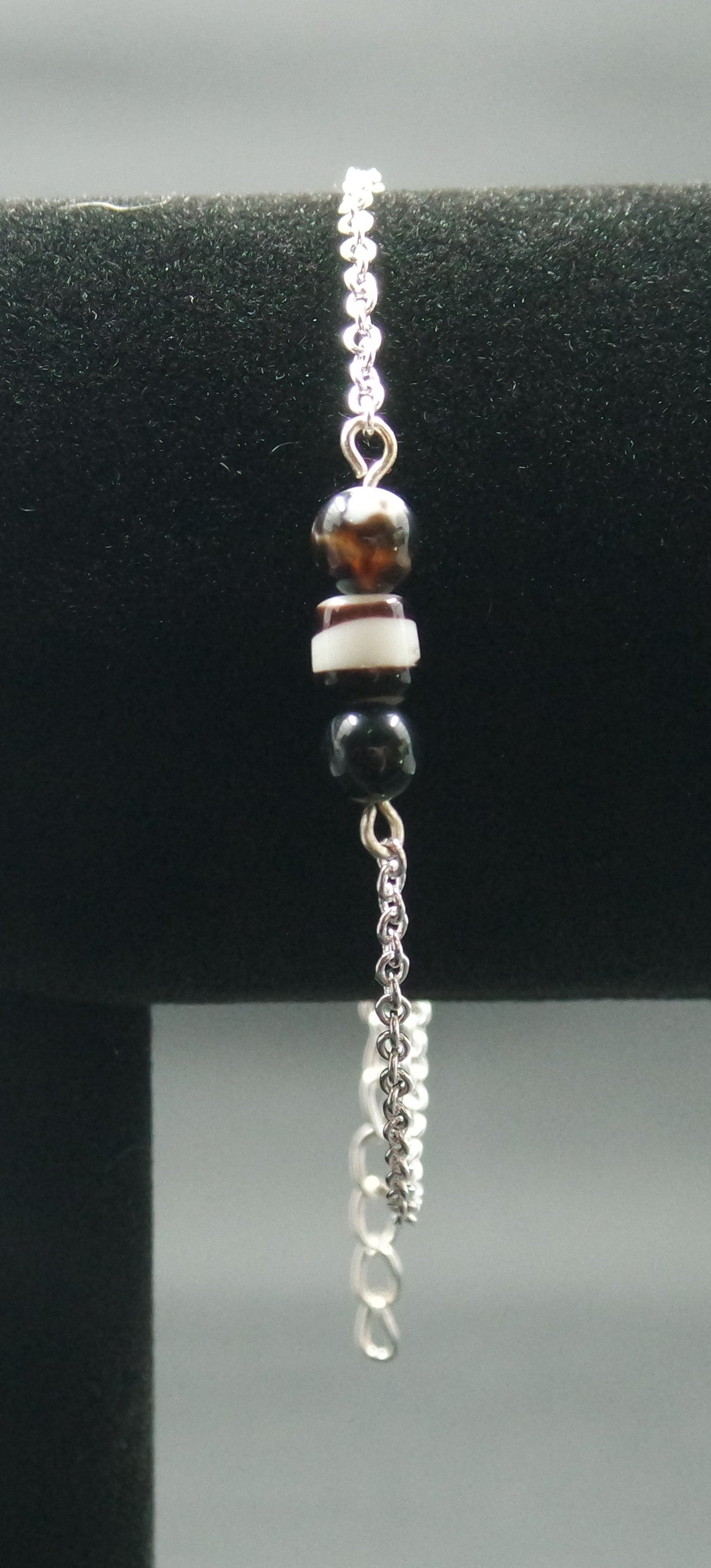 Black and White Bead Silver Bracelet