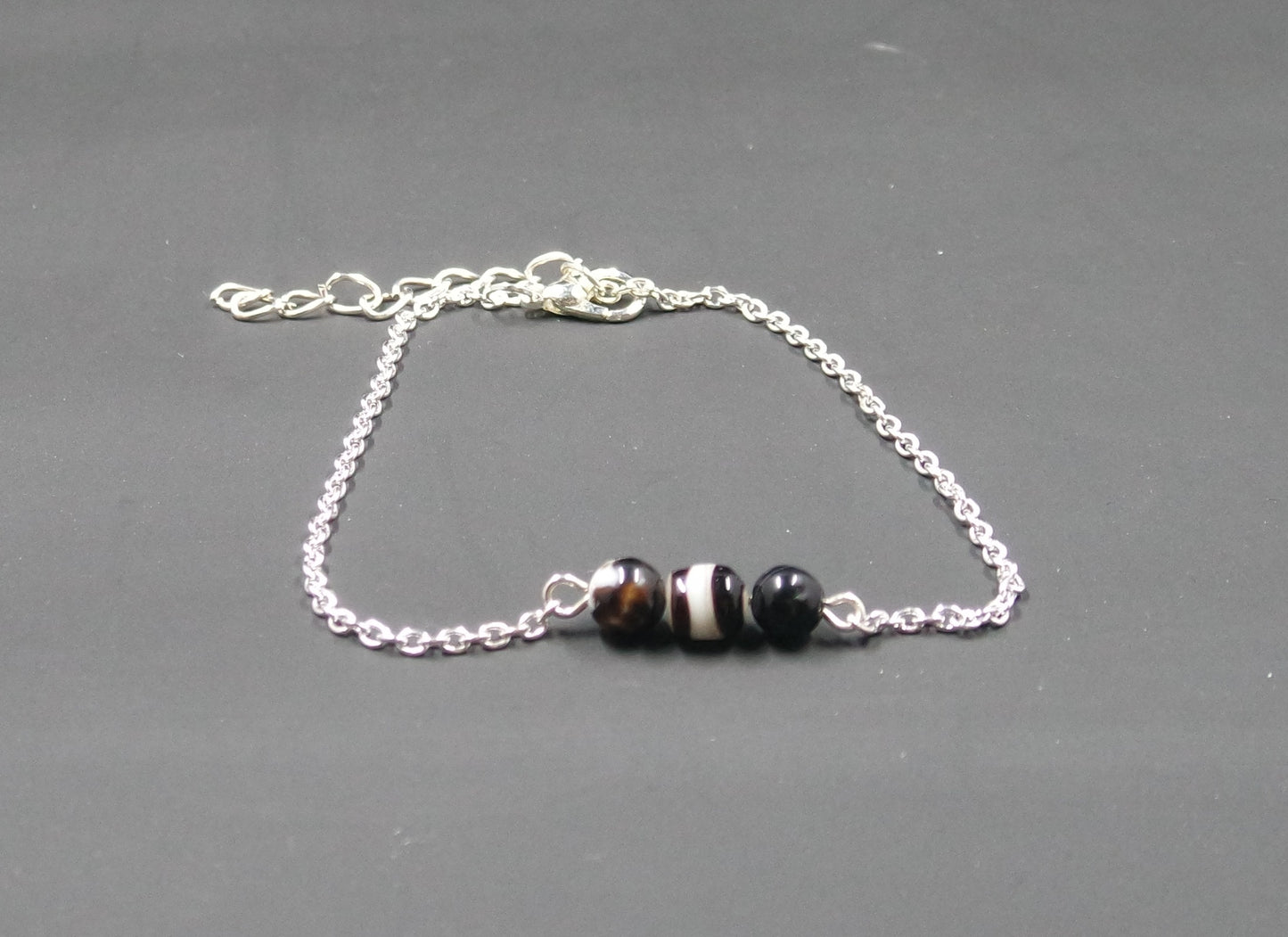 Black and White Bead Silver Bracelet