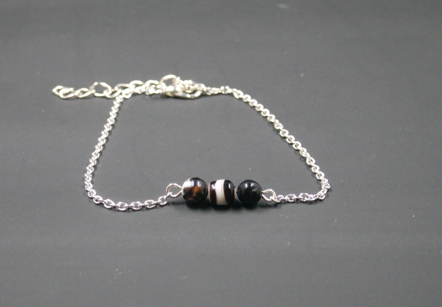 Black and White Bead Silver Bracelet