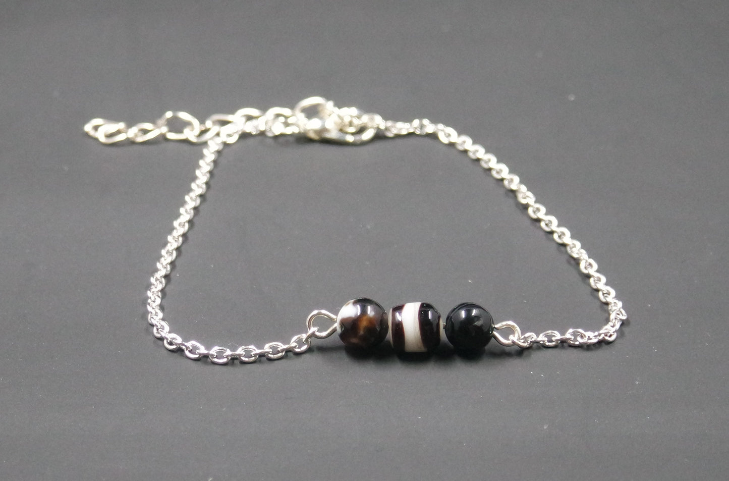 Black and White Bead Silver Bracelet