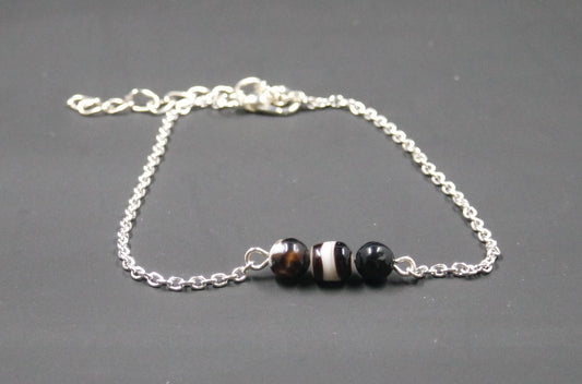 Black and White Bead Silver Bracelet