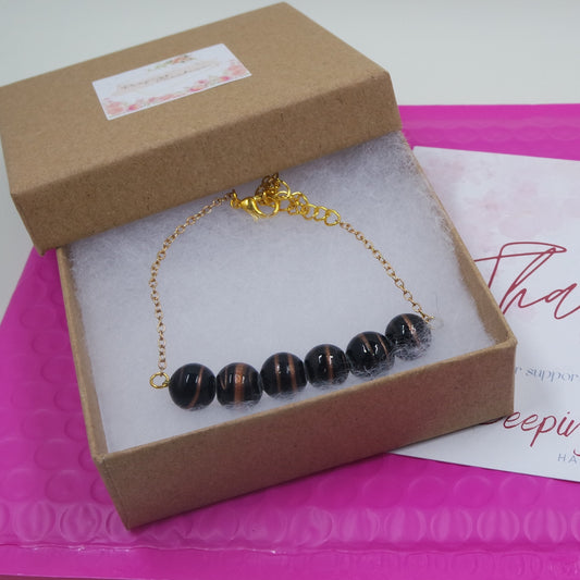 Gold Brown Sparkle Bead Gold Oval Chain Extender Bracelet Handmade