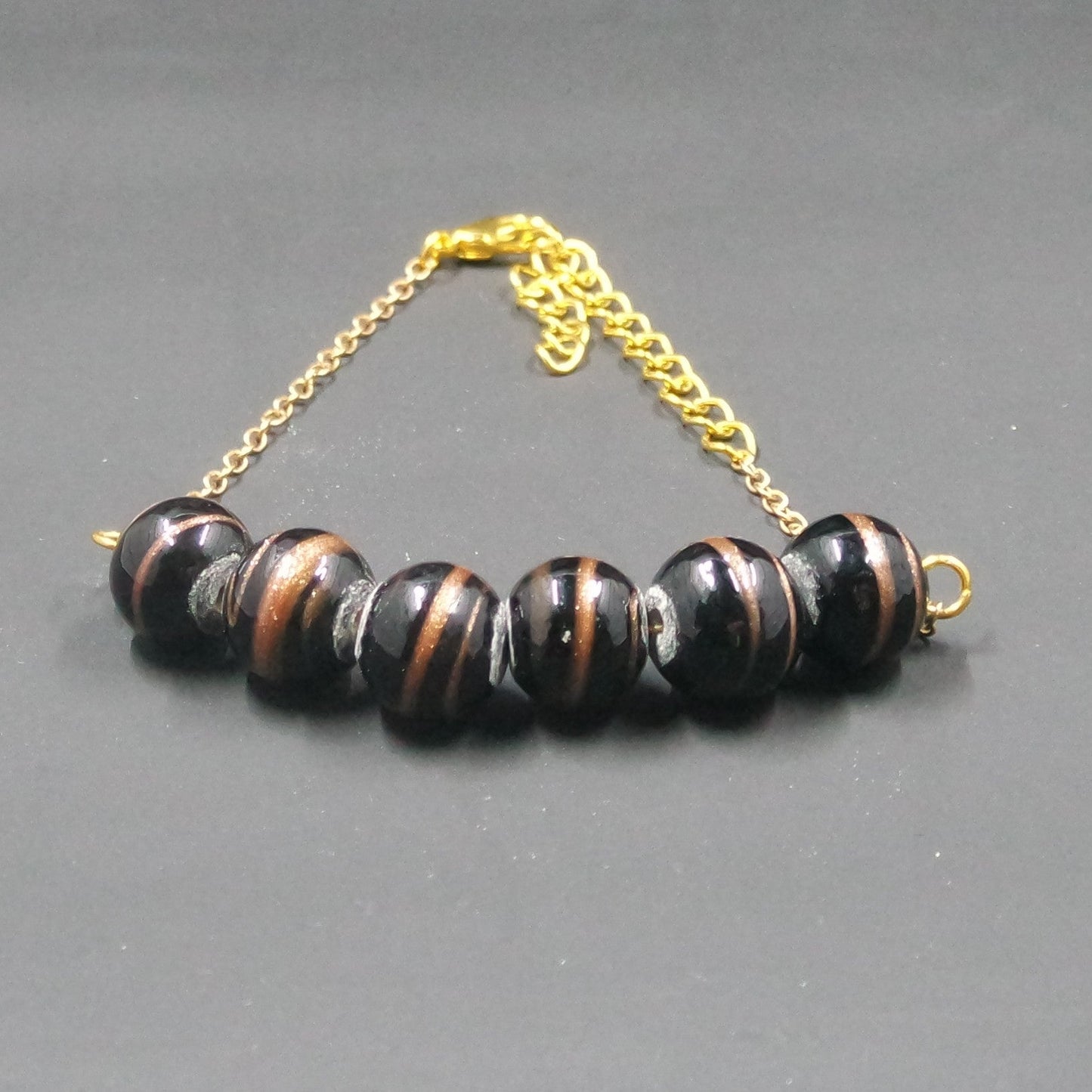 Gold Brown Sparkle Bead Gold Oval Chain Extender Bracelet Handmade