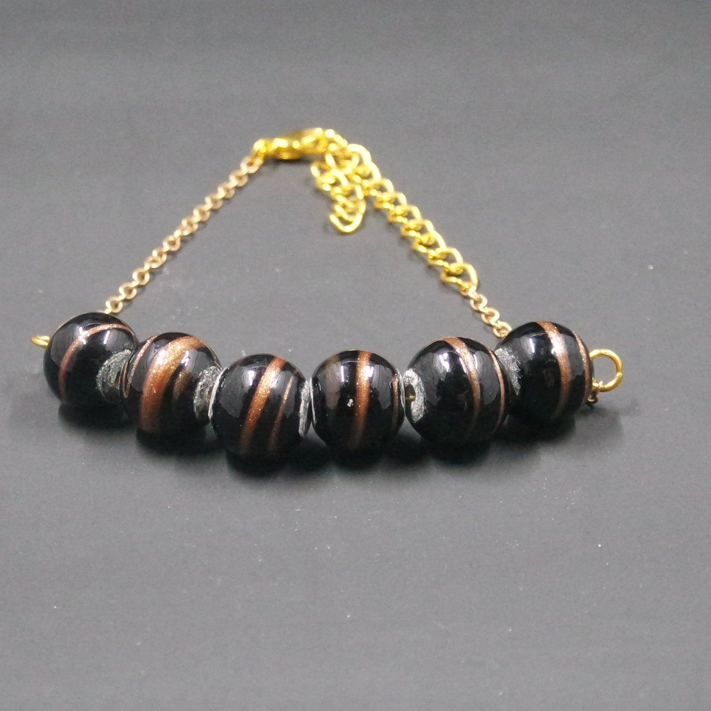 Gold Brown Sparkle Bead Gold Oval Chain Extender Bracelet Handmade