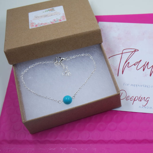 Turquoise Bead Silver Bracelet