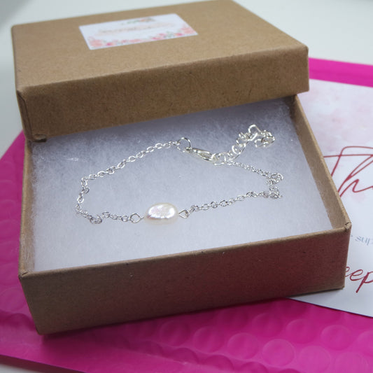Faux Pearl Bead Silver Chain Bracelet