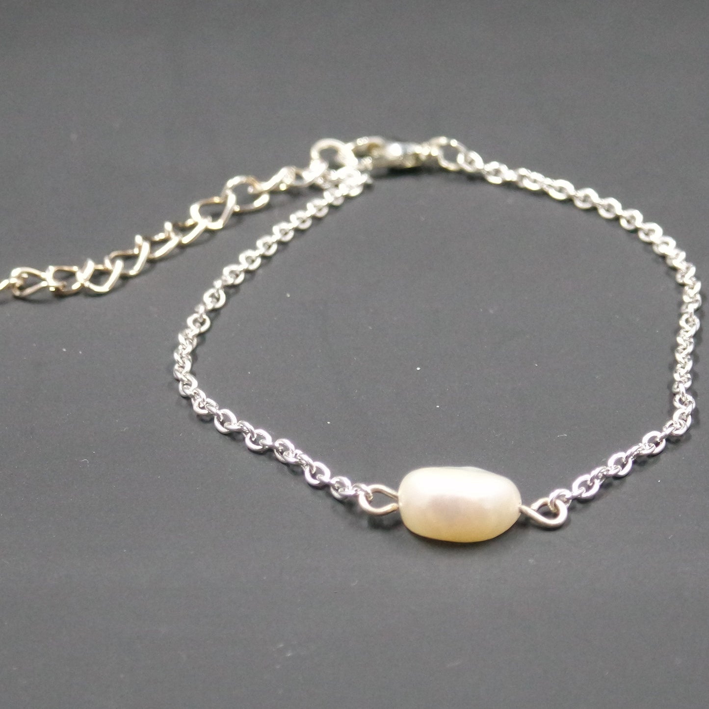 Faux Pearl Bead Silver Chain Bracelet