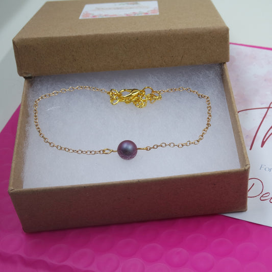 Single Purple Bead Gold Chain Bracelet