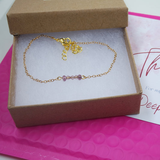 Small Purple Bead Gold Bracelet