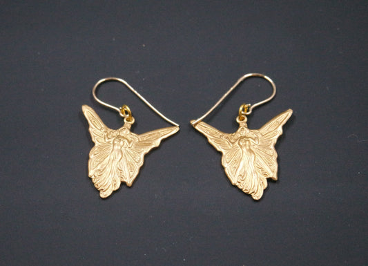 Art Deco Gold Brass Fairy Angel Handmade Dangle Drop Earrings