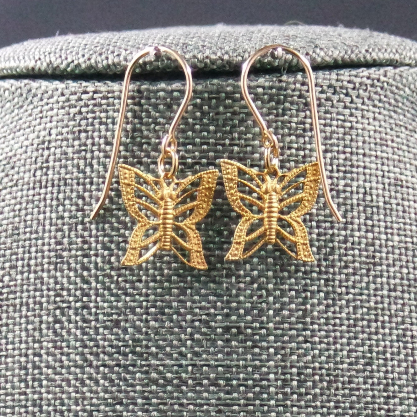Dainty Brass Gold Filigree Butterfly Dangle Drop Hook Handmade Earrings