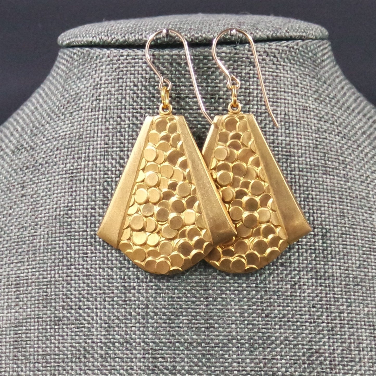 Mermaid Brass Art Deco Triangle Gold Hook Dangle Drop Handmade Earrings