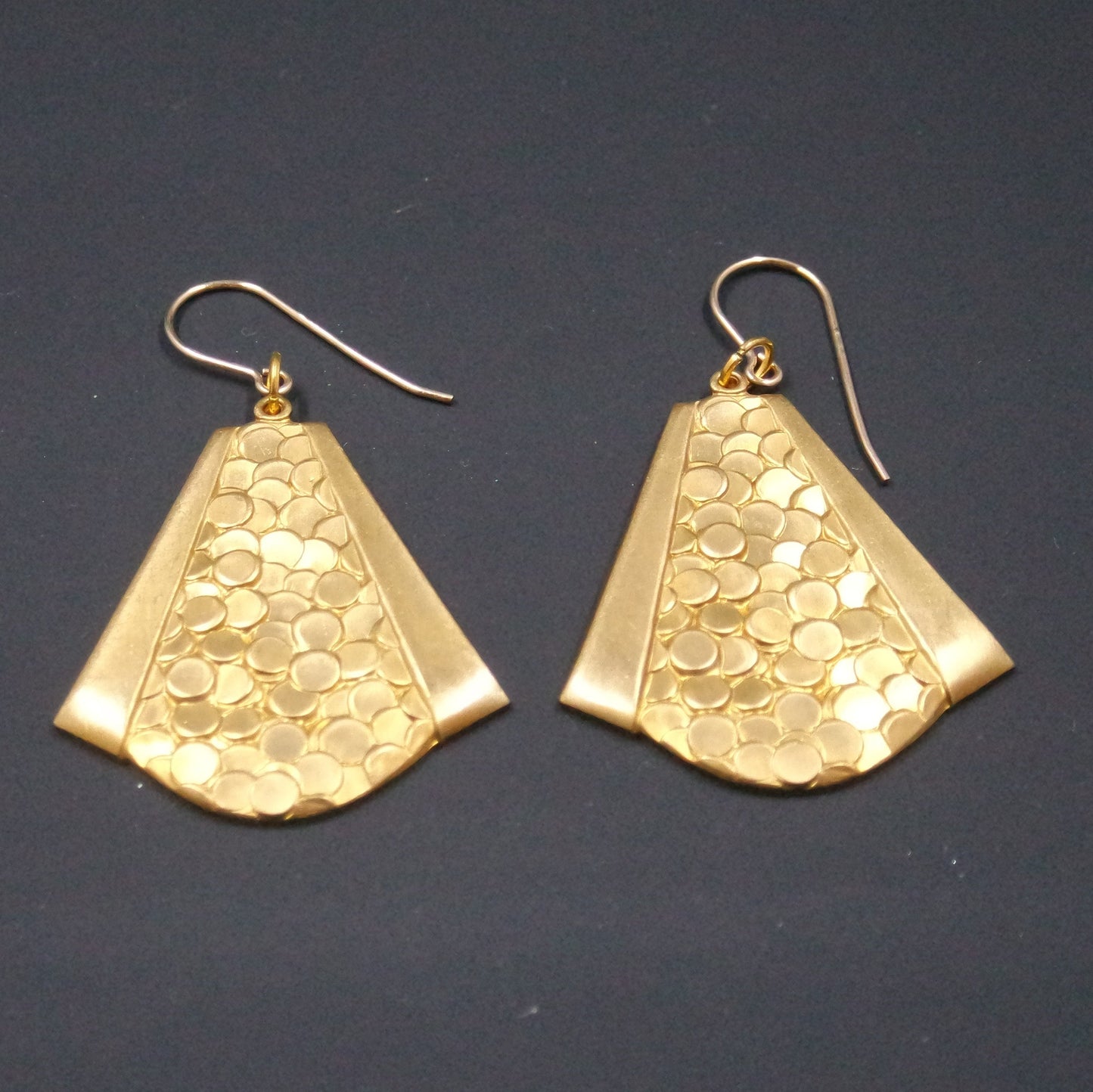 Mermaid Brass Art Deco Triangle Gold Hook Dangle Drop Handmade Earrings