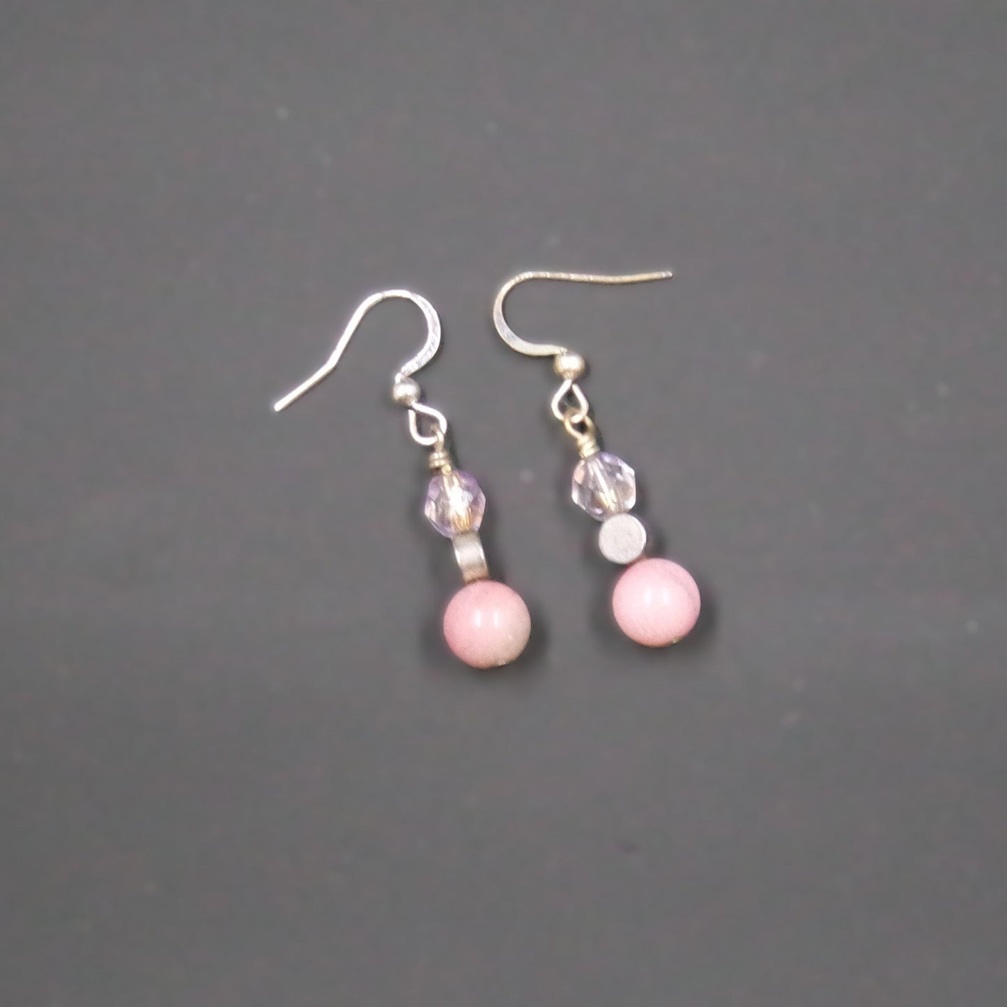 Pink Silver Dangle Bead Earrings