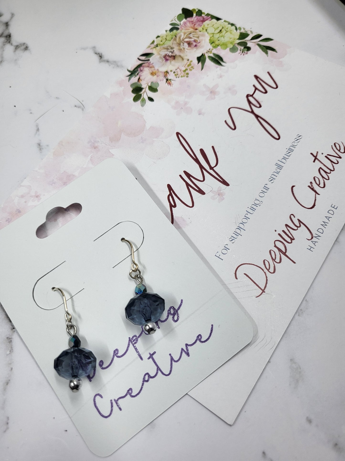 Blue Purple Sparkle Bead Dangle Drop Silver Hook Handmade Earrings
