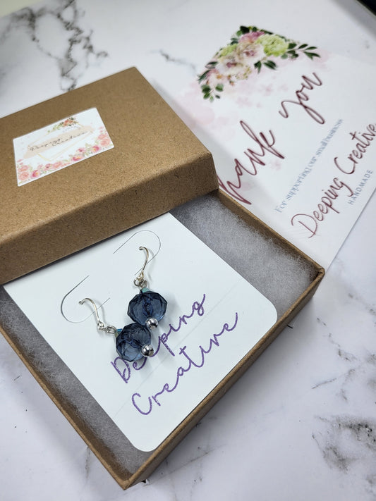 Blue Purple Sparkle Bead Dangle Drop Silver Hook Handmade Earrings