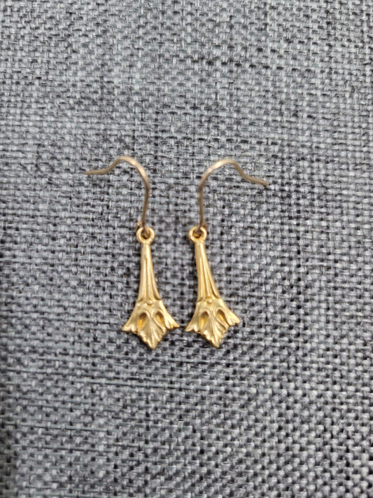 Art Deco Brass Gold Simple Intricate Small Dangle Drop Earrings